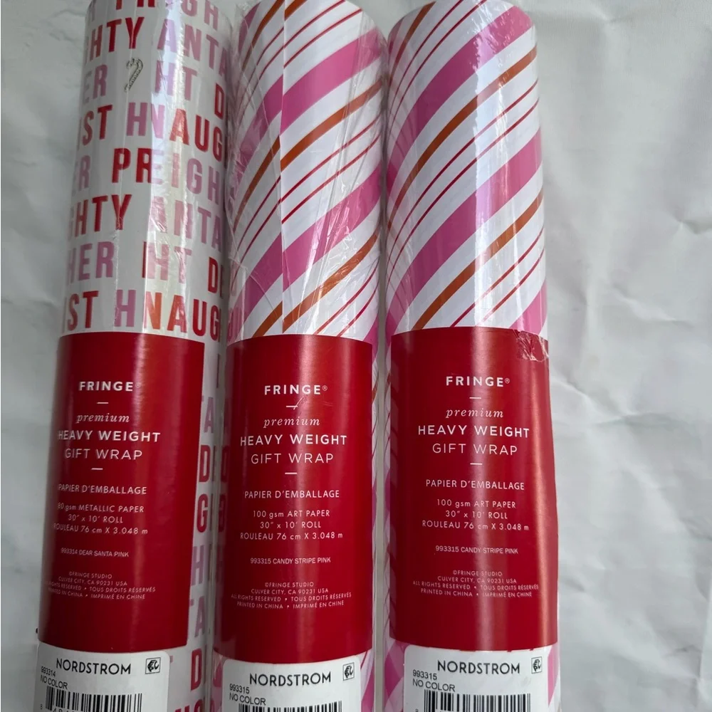 FRINGE heavy weight Christmas Gift Wrap Paper Roll Lot of 3 New candy cane